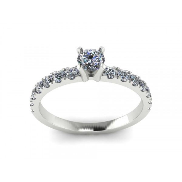 Каблучка з білого золота з центральним діамантом 0.20 карат та діамантовим розсипом