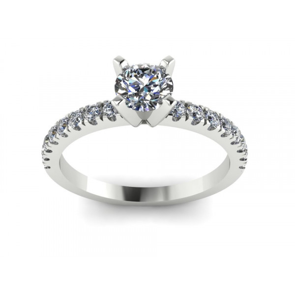 Каблучка з білого золота з центральним діамантом 0.35 карат та діамантовим розсипом