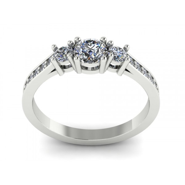 Каблучка з білого золота з центральним діамантом 0.30 карат та бічними діамантами