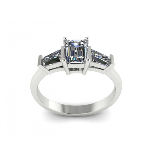 Каблучка з білого золота з центральним діамантом 0.70 карат в огранці емеральд