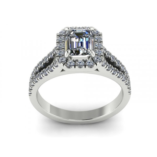 Каблучка з білого золота з центральним діамантом 0.70 карат в огранці емеральд