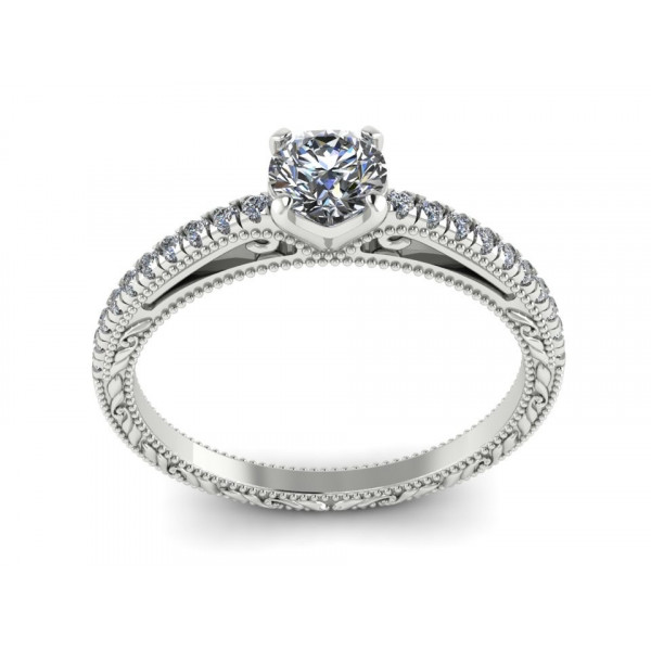 Каблучка з білого золота з центральним діамантом 0.30 карат та діамантовим розсипом