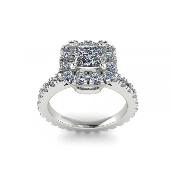 Каблучка з білого золота з центральним діамантом 0.50 карат в огранці принцеса