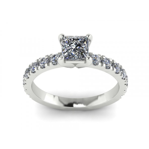 Каблучка з білого золота з центральним діамантом 0.50 карат в огранці принцеса