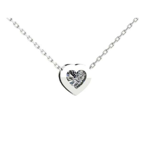 White gold pendant with 0.50 ct central diamond in heart cut and diamonds scattering
