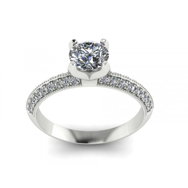 Каблучка з білого золота з центральним діамантом 0.50 карат та діамантовим паве